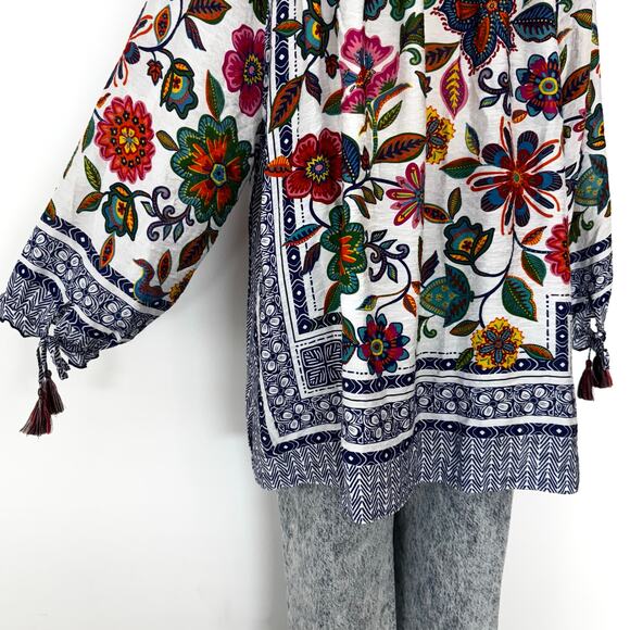 John Mark Floral Print Embroidery Top Tunic Peasant Blouuse Multi 3/4 Sleeves 1X - Picture 8 of 10